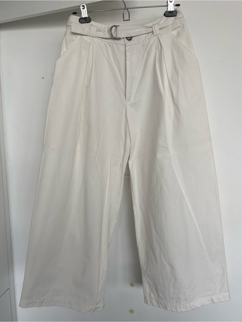 Urban Outfitters off white High-Waist Pants with D-Ring belt